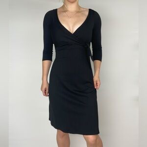 SUSANA MONACO Half Sleeve‎ Front Tie MIDI Stretch Dress Black Casual